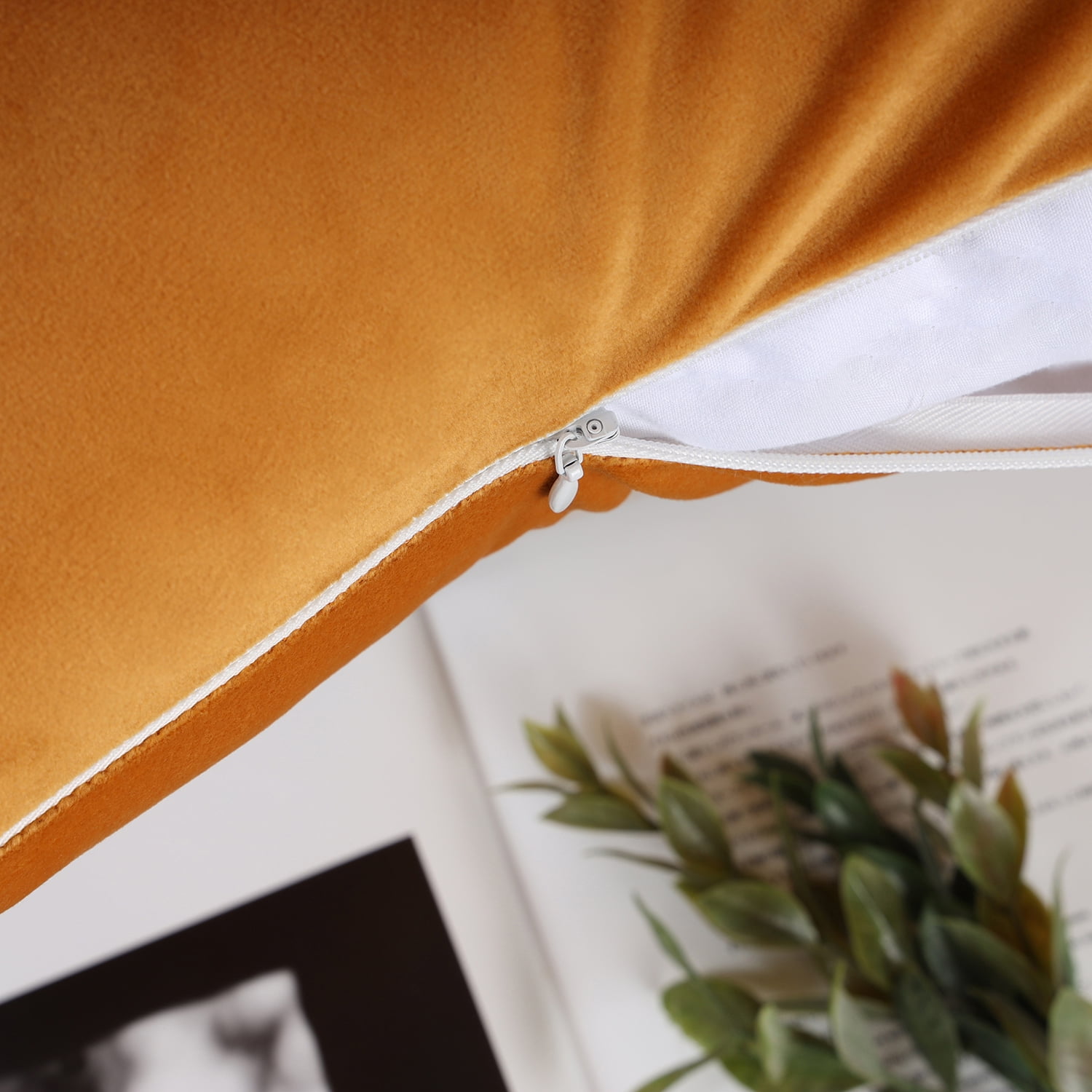 Phantoscope Feather Velvet Decorative Throw Pillows, 12 x 20 in, Orange, 2 Pack