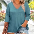 thumbnail image 4 of BLVB Womens Plus Size T-Shirts V Neck 3/4 Sleeve Tops Spring Fall Shirts Casual Basic Loose Fit Tunic Tees Clothes, 4 of 6