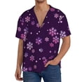 thumbnail image 7 of Lsque Purple Snow Flakes print Men's Cuban Collar Short Sleeve Shirt Summer Beachwear Casual Button Down Fashionable Vacation Leisure Shirt-Small, 7 of 7