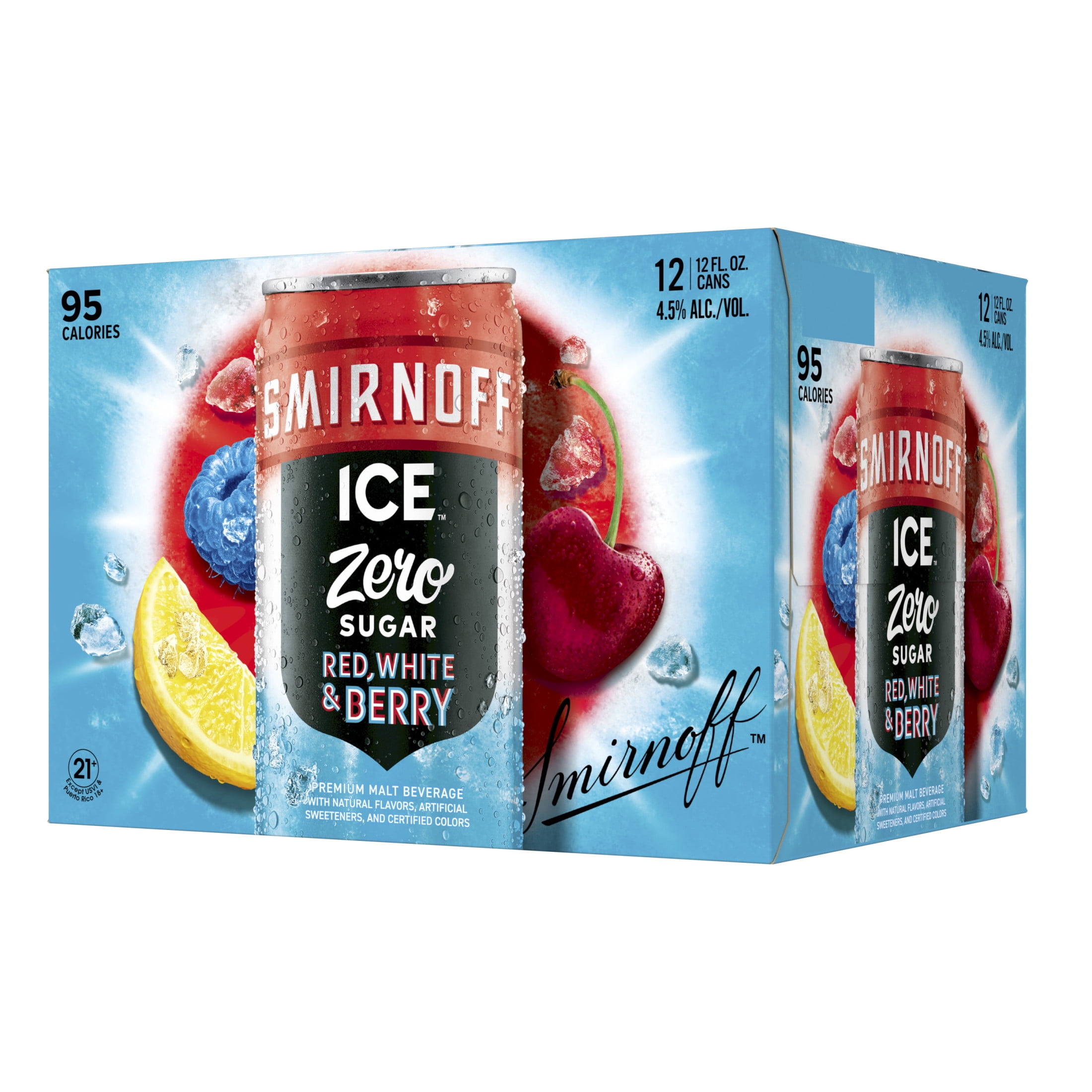 Smirnoff Ice Zero Sugar Red White and Berry, 12 Pack Cans, 12 fl oz, 4.5% ABV