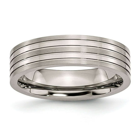Titanium 6mm Grooved Brushed & Polished Chisel Wedding Band Size 6.5