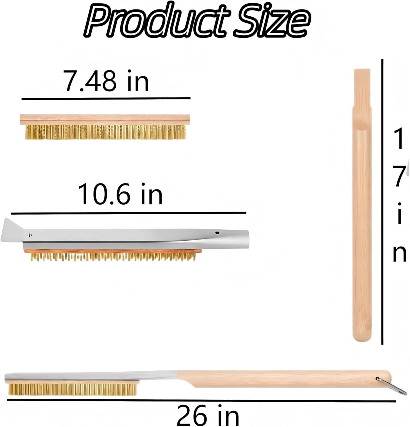 RVKXHD 26” Pizza Oven Brush with Scraper - Heat Resistant Brass Bristles, Extra Long Handle - Compatible with Ooni Ovens, Outdoor Ovens, BBQ Tools, Baking Stones and Griddles- Includes Spare Head