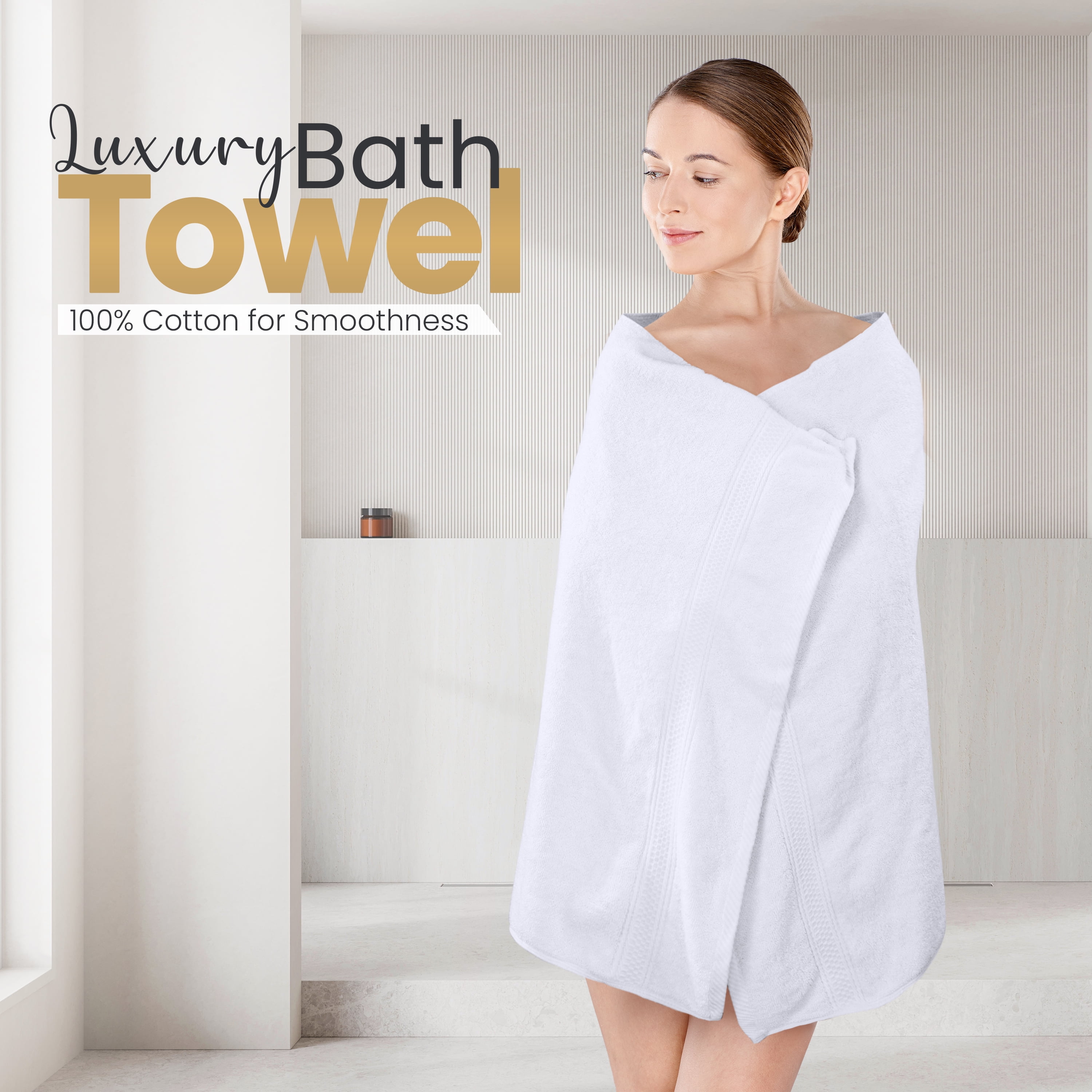 PEKUR 4 Pack Bath Towels Set, 100% Ring Spun Cotton, Soft and Highly Absorbent Wash Towels for Body and Showering – Perfect for Daily Use (27 x 54 Inches)(White)