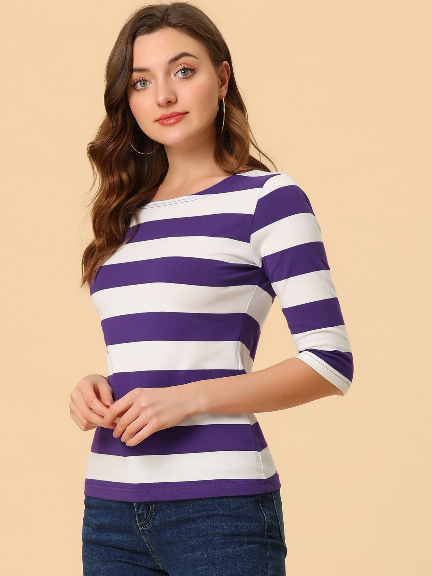 DARING DIVA Women's Halloween Costume Boat Neck Top T-Shirts M Purple White