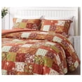 thumbnail image 2 of YOSITiuu Leilani 3-Piece Boho Washed Cotton Comforter Set Queen Size - Bohemian Bedding Set Orange Green White Floral Printed Patchwork Lightweight Comforter for All Season, 2 of 9