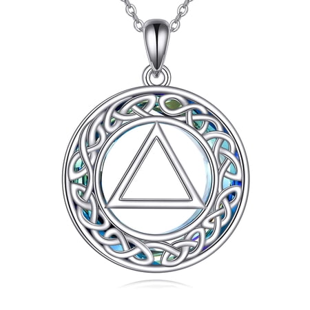 MYSTICPOEM AA Necklace for Women Sterling Silver AA Recovery Crystal Necklace Sobriety Jewelry Gift for Celebrate Alcoholics Anonymous
