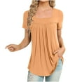 thumbnail image 1 of Timegard Womens Short Sleeve Tops Square Neck Ruched Comfy Solid Color Basic Tee Casual Tunic Top for Leggings, 1 of 4