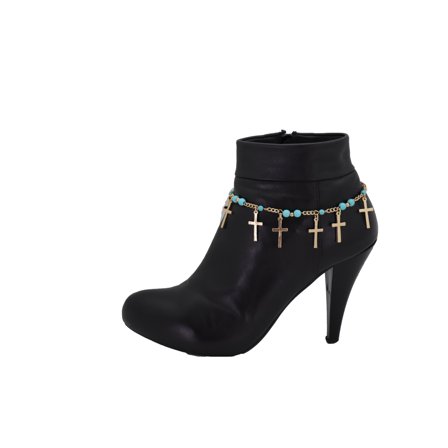 Women Gold Metal Western Boot Chain Bracelet Shoe Cross Charm