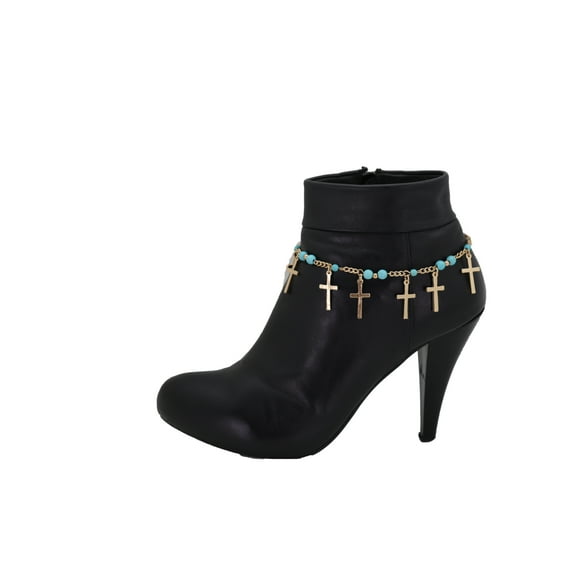 Women Gold Metal Western Boot Chain Bracelet Shoe Cross Charm