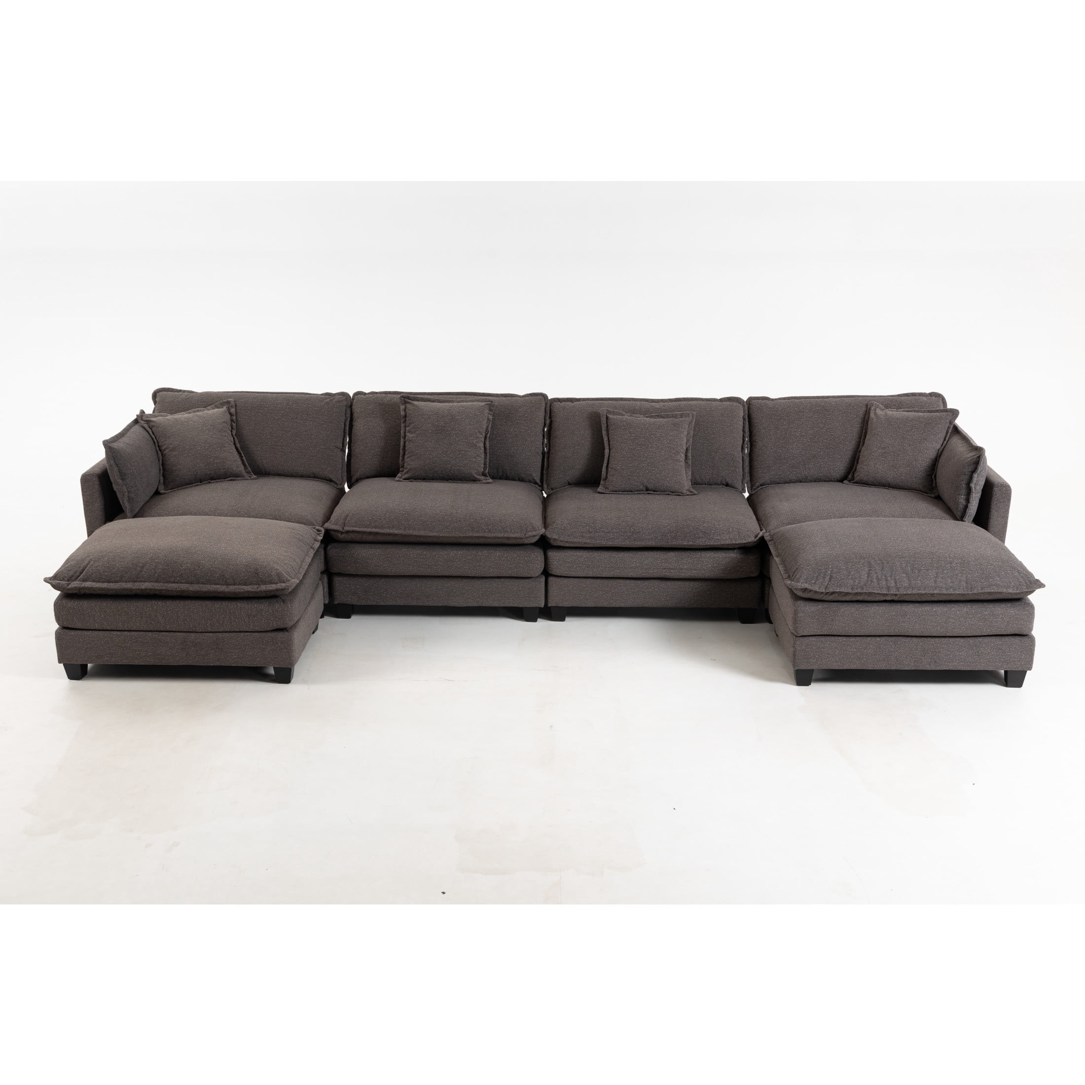 GDF Studio Udolf 149.61" Modern 4-Seat Modular Sectional Sofa with Ottomans and Pillows, Chaise Lounge for Living Room, Grey