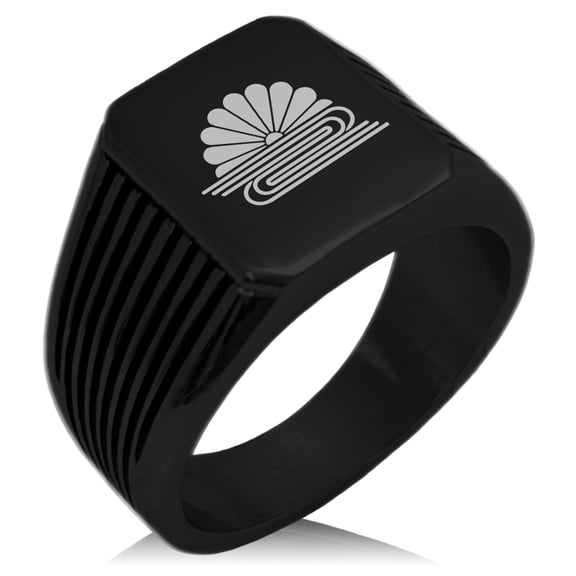 Stainless Steel Kusonoki Samurai Crest Needle Stripe Pattern Biker Style Polished Ring