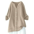 thumbnail image 2 of gbyLJF Women's V-neck Cotton Linen Blouse Button Down Long sleeve Casual Top Plus Size Tops Loose Fit Clothes for Women, 2 of 6