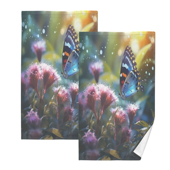 joogoo 2 PCs Hand Towels Sets Butterfly View Cotton Face Towel Bathroom Decorative