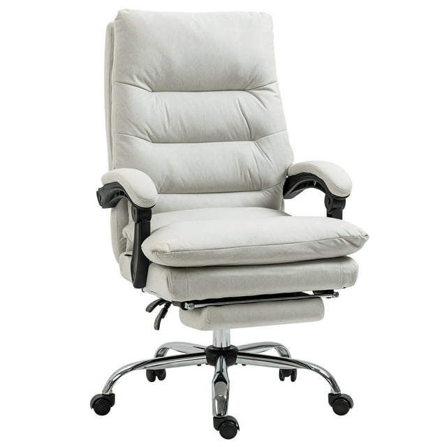 CoSoTower Executive Office Chair with 6-Point Massage and Heat, Microfibre Reclining Computer Chair with Footrest, Cream White