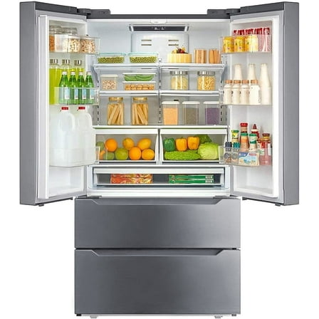 Smad Stainless-Steel French Refrigerator 22.5 Cu ft Silver Ice Maker Large Full Size