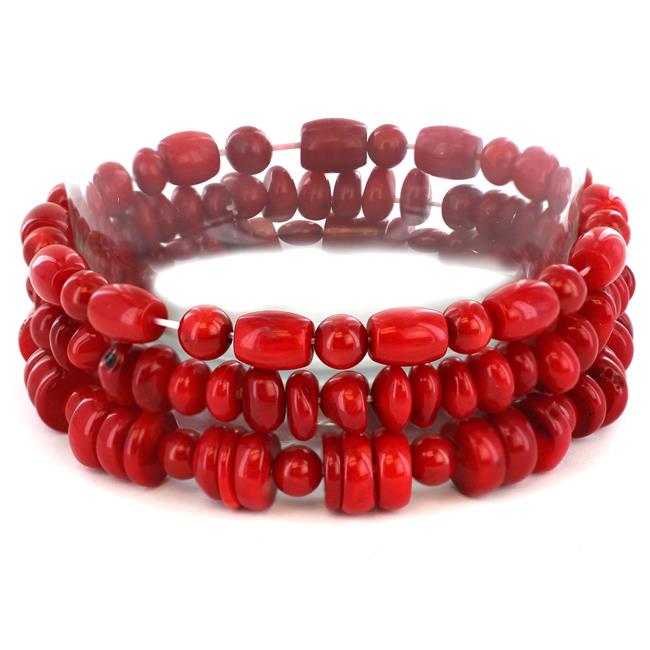 West Coast Jewelry TDL-GB0826 Womens Red Dyed Coral Bar & Barrel Beaded Bracelet Set of 3 by West Coast Jewelry