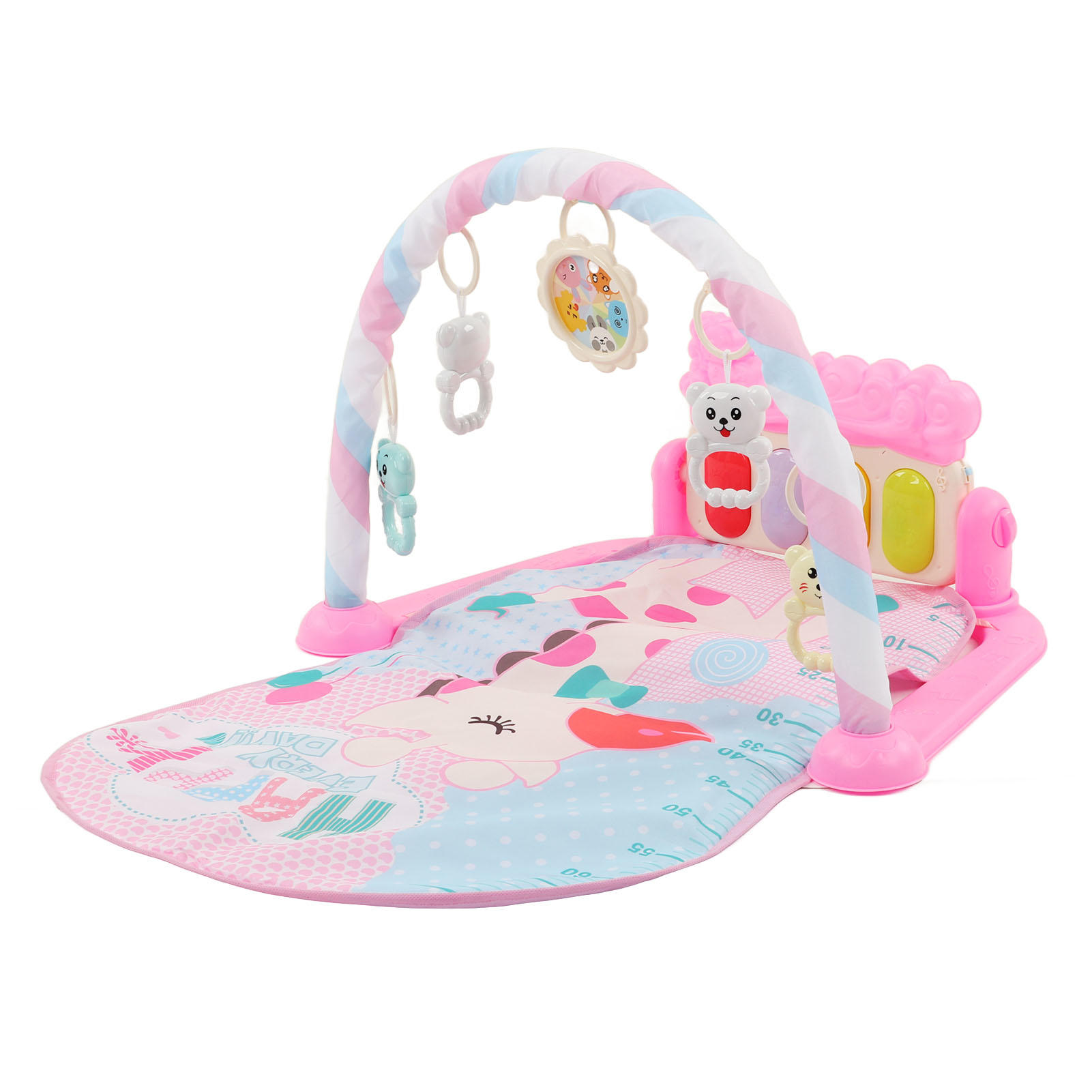 LAZIOEGR Pink Baby Gym Play Mat for Newborns & Toddlers - Multi-Color Sensory Learning Mat with Kick Piano, Rattles, Soft Light & Sound
