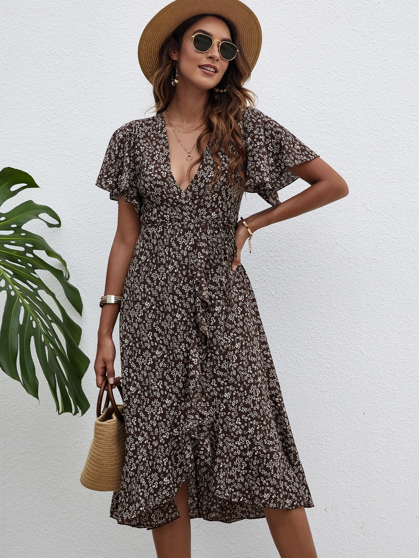 Women's Ditsy Floral Print Butterfly 