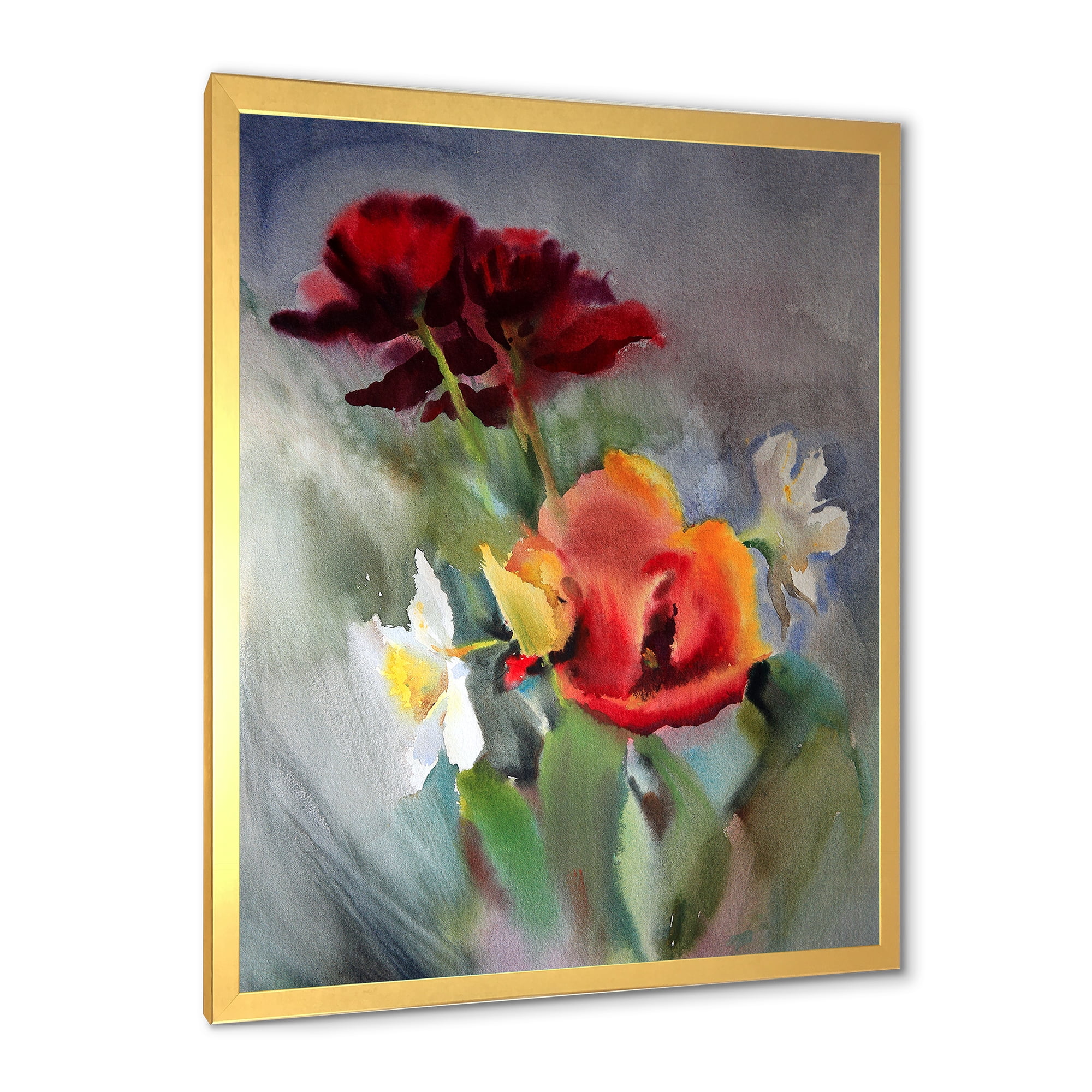 Designart 'Blossoming Vibrant Red Wildflowers' Traditional Framed Art Print