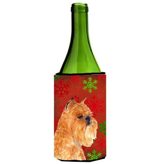 Brussels Griffon Red And Green Snowflakes Holiday Christmas Wine bottle sleeve - 22 To 24 oz.