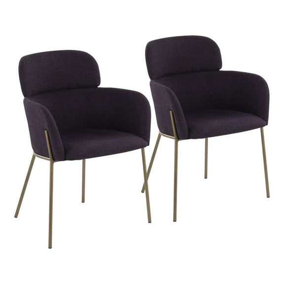 Milan Contemporary Chair in Antique Brass Metal and Purple Noise Fabric by LumiSource - Set of 2