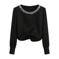 thumbnail image 5 of Lkhaha Womens Tees Tops Elegant Solid Long Sleeve Satin Finish Pearl Embellishment Workout Clothes Black L, 5 of 6