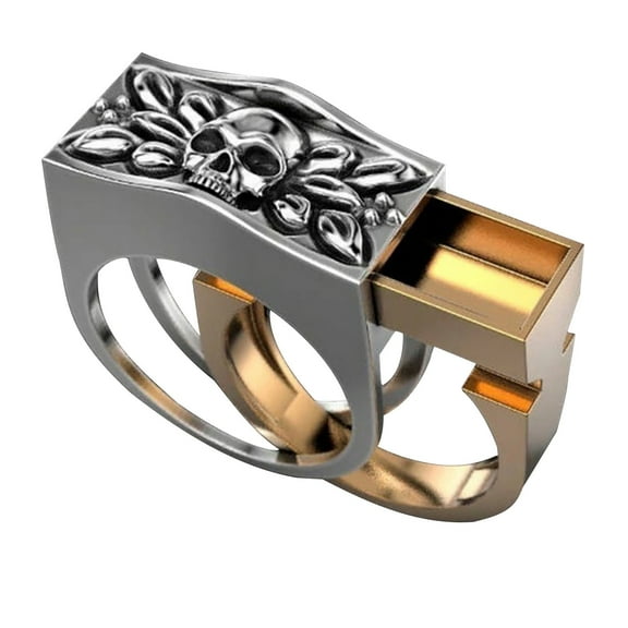 Guodhu Men's Vintage Skull Rings with Secret Compartment – Unique Biker Punk Rings Jewelry for Men & Women | Carved Band for Hip Hop Parties & Gothic Fashion