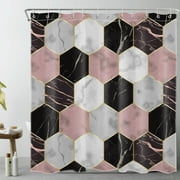 Pink and Black Marble Shower Curtain Decor,Modern Abstract Grey Marble Texture Geometric Shower Curtain for Bathroom 69X70 inch Polyester Fabric Bathroom Decoration Bath Curtains Hooks Included