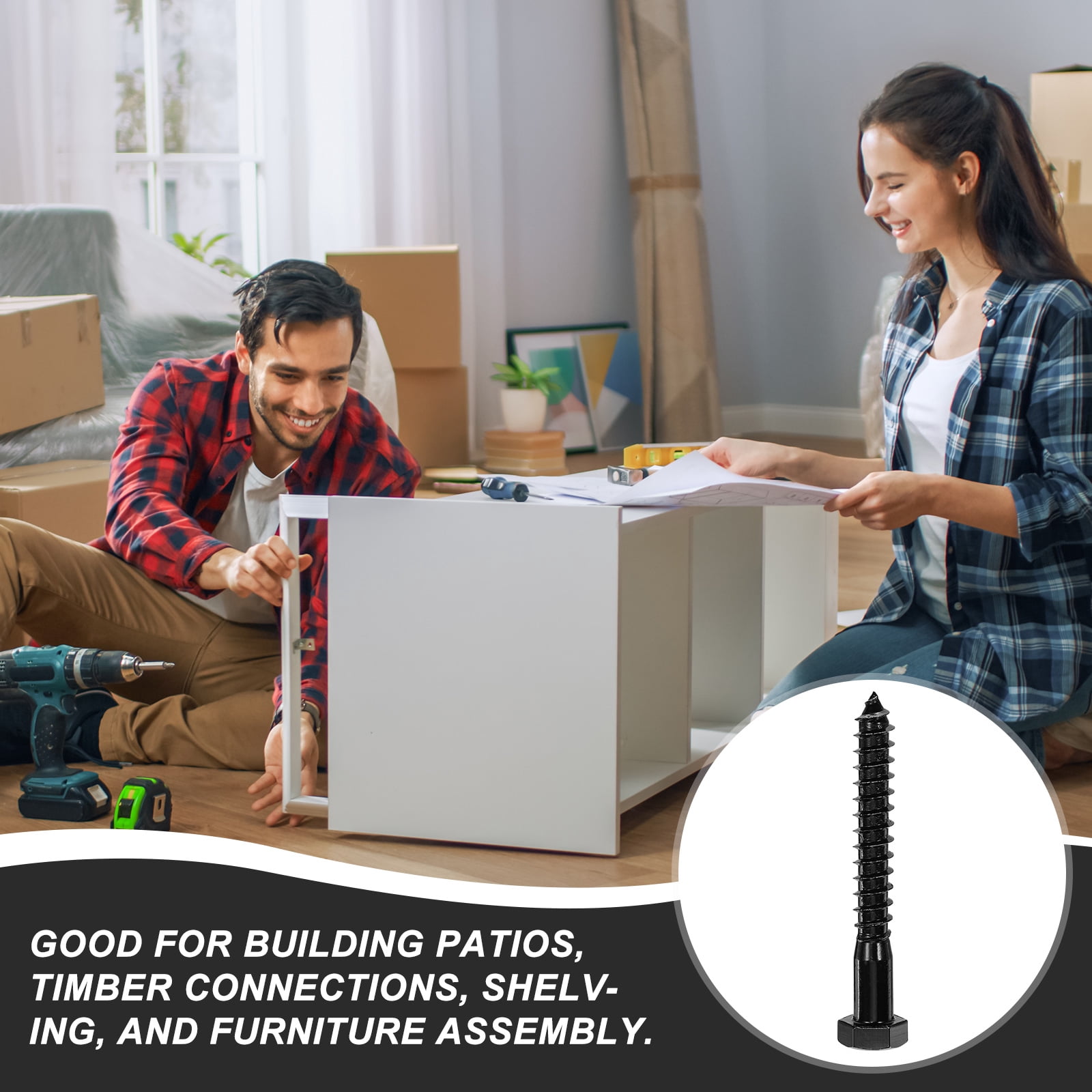 3/8" x 3" Hex Head Lag Screws Bolts, 20 Pack 304 Stainless Steel Hexagon Head Lag Bolt Wood Screws, Partial Thread, Black Zinc Plating