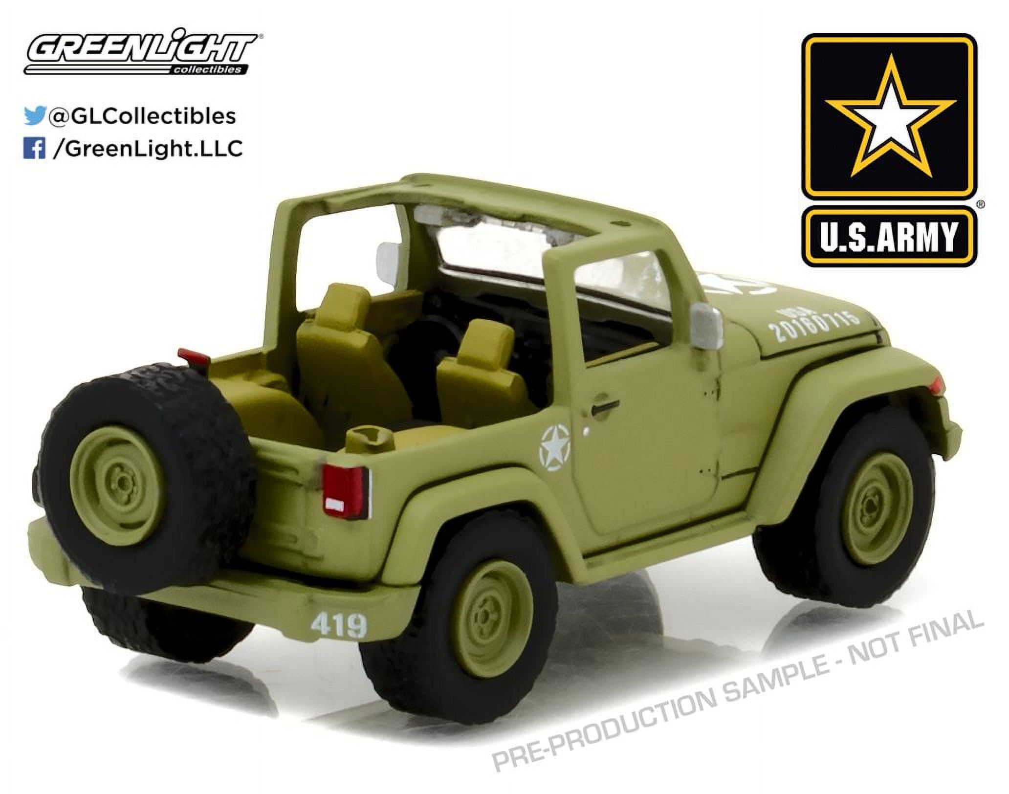 Greenlight 1:64 Hobby Exclusive 2016 Jeep Wrangler U.S Army With Soldier Figure - image 2 of 2