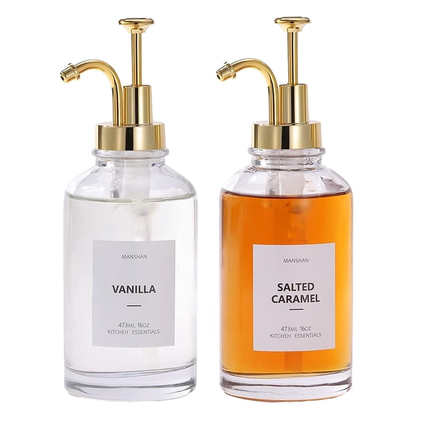 Juego de botellas de vinagre y aceite, botella de aceite de oliva, dispensador de aceite, dispensador de sirope, dispensador de sirope de café, embudo de silicona plegable, 500 ml, 2 paquetes (dorado)