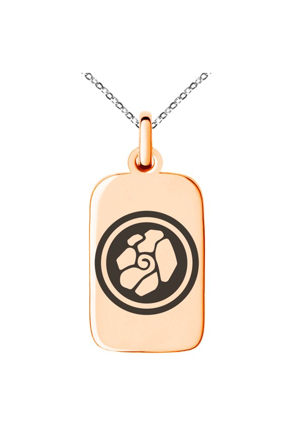 Stainless Steel Earth Element Rune Engraved Small Rectangle Dog Tag Charm Pendant Necklace