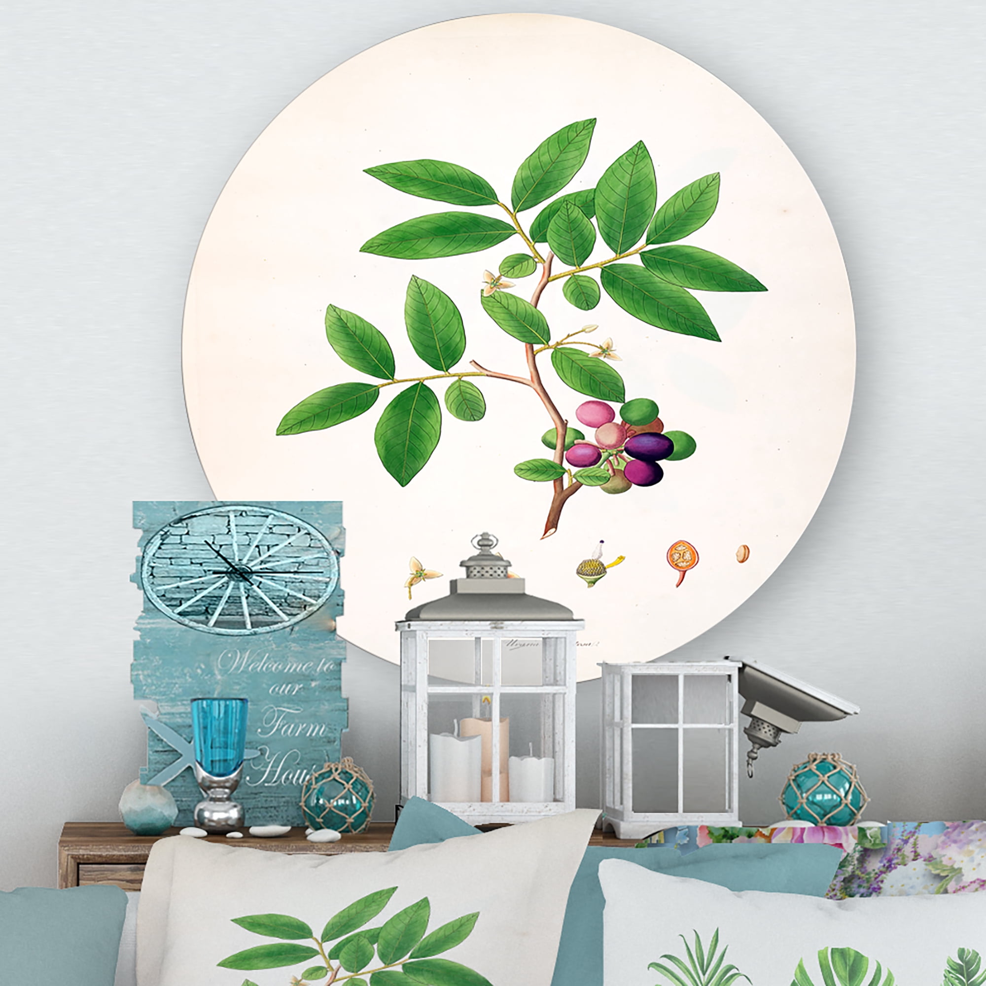 Designart 'Ancient London Plants XI' Farmhouse Circle Metal Wall Art 11x11 - Disc of 11