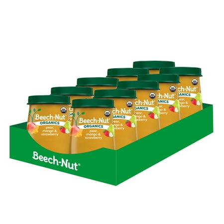 Beech-Nut Organics Stage 2 Organic Baby Food, Pear Mango & Strawberry, 4oz Jar (10 Pack)