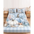 thumbnail image 2 of Twin Sze Fitted Sheet Set - Coastal Fall 2 Piece Bedding Sets 16" Deep Pocket Fitted Sheet with 1 Pillowcase, Thanksgiving Pumpkins Coral Blue Plaid Brushed Microfiber Hotel Luxury Bed Sheets, 2 of 9