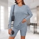 thumbnail image 1 of Bermudas Conjunto de 2 piezas a juego para mujer, top de punto informal y pantalones cortos, ropa de dormir suave y acogedora Cgtredaw Azul claro T L para Mujer, 1 of 6