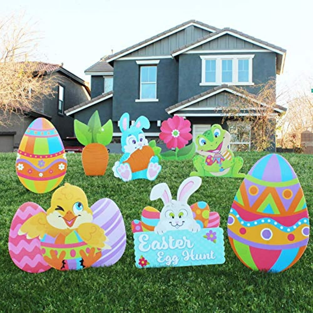TOYIFY 8 Pieces Easter Yard Signs Decorations Outdoor Bunny, Chick and