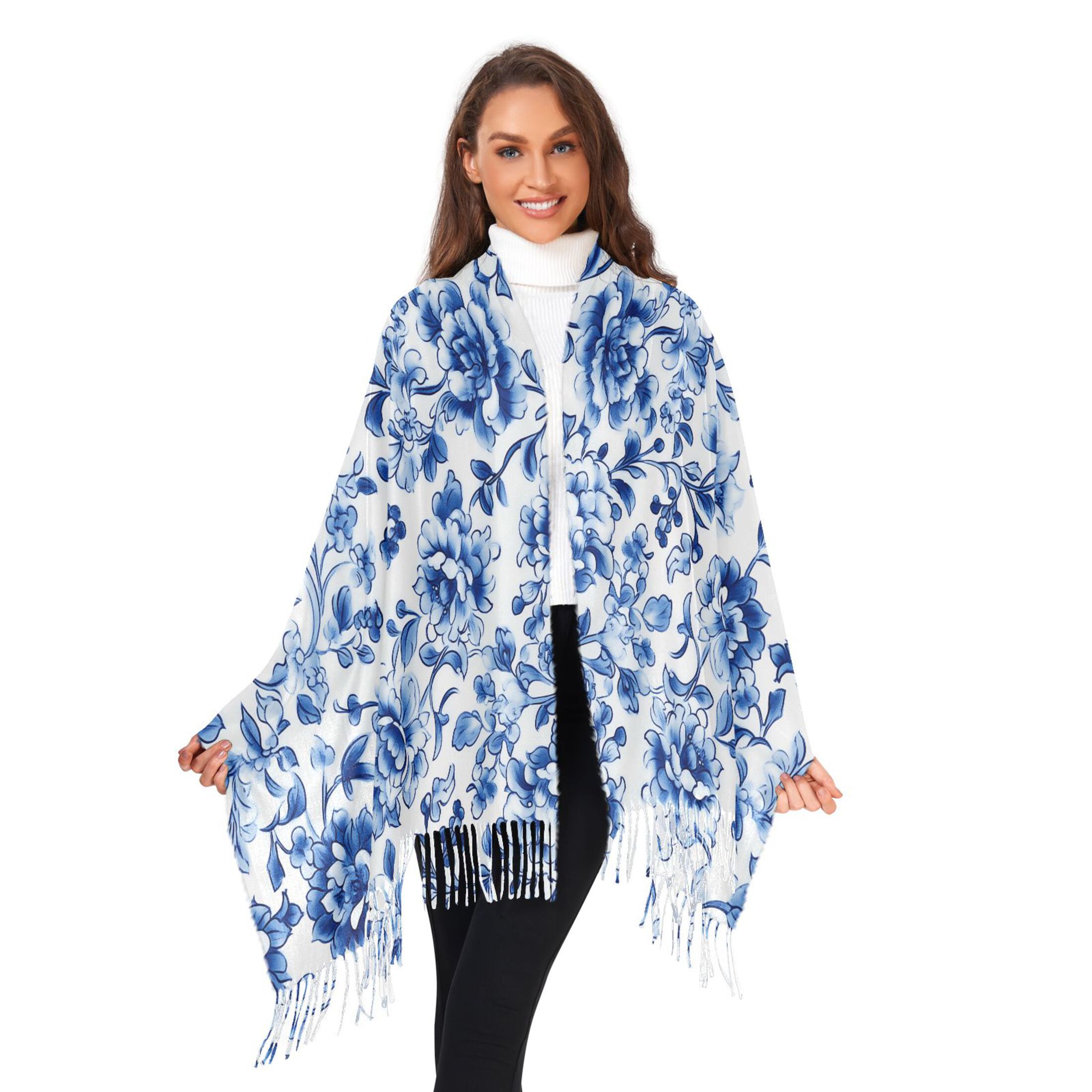 Women's Long Navy & White Striped Scarf – Soft Pashmina Style Shawl Wrap By D&Y