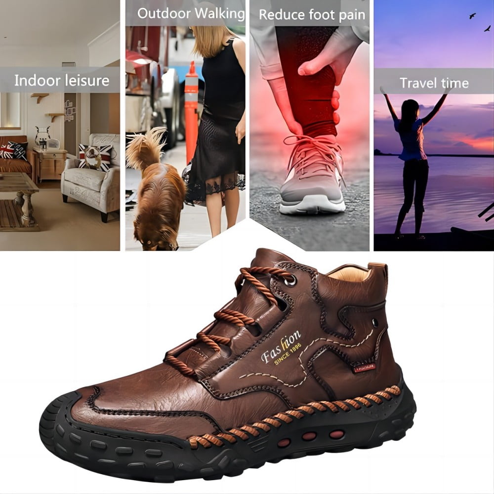Men's Outdoor Leather Boots Casual Warmth For Hiking Lightweight Comfort Thicken Lace-up Mid-Top Ankle Shoes Brown 11.5 US