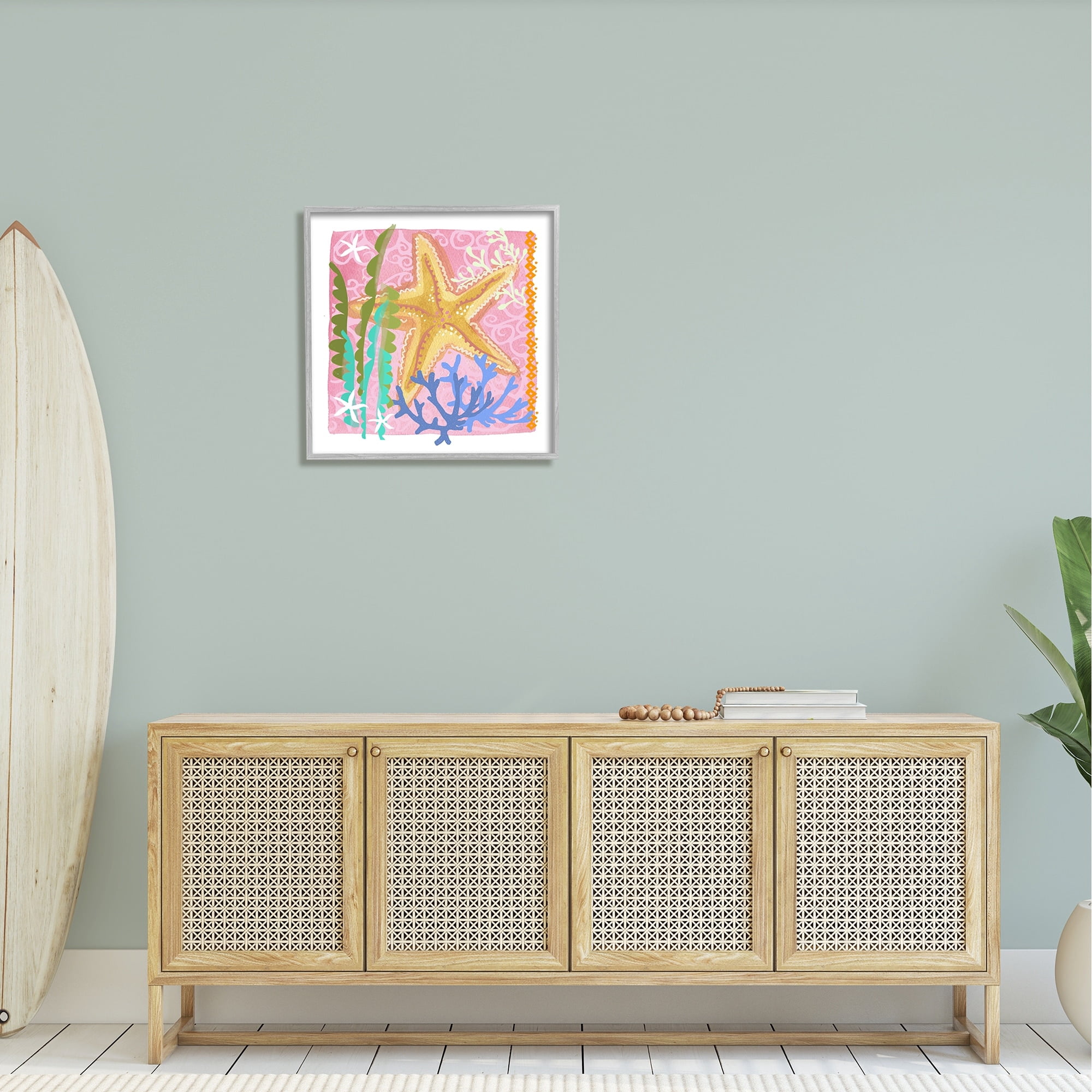 Stupell Industries Bold Sea Life Starfish Botanical Pattern Design Graphic Art Gray Framed Art Print Wall Art, Design by unknown