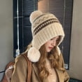 thumbnail image 4 of Women's Winter Warm Fleece-Lined Beanie Hat with Ears in Color Block Design, 4 of 11