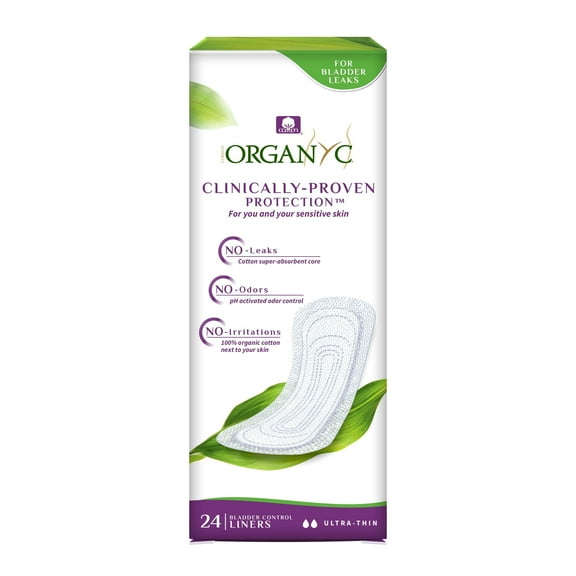 Organyc 100% Organic Cotton Light Incontinence Liners for Bladder Leakage Control, Ultra Thin, Light Flow, 24 Count