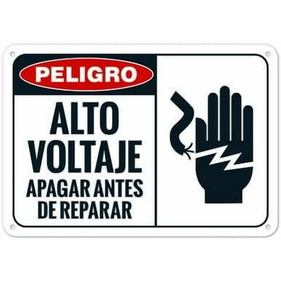 Danger High Voltage Turn Power Off Before Servicing Spanish Sign Facility Safety Signs Metal Tin Sign 8x12 Inch Clear Warning for Home & Busines