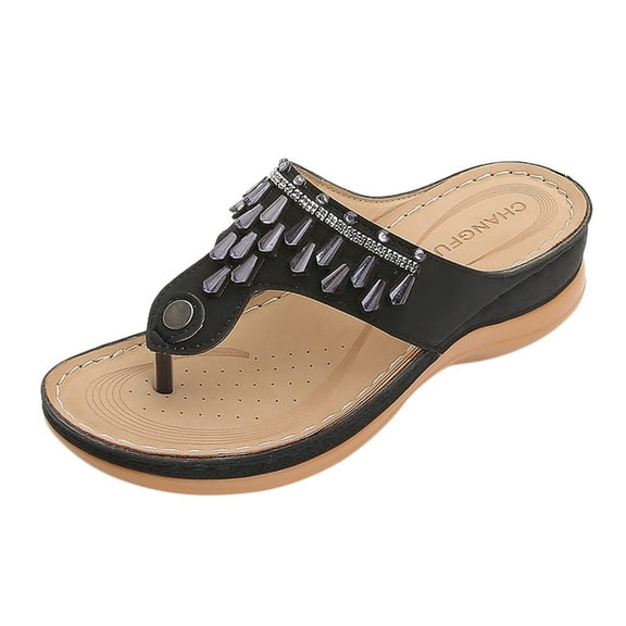 Anuirheih Slip on Sandals Women,Women Summer Slip-On Wedges Beach Open Toe Breathable Sandals Embroidery Shoes(Black)