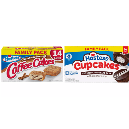 Hostess Cinnamon Streusel Coffee Cakes Family Pack 14 ct&Hostess Chocolate Cupcakes – Family Pack 14 ct