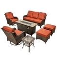 thumbnail image 4 of Ovios 7 Piece Outdoor Patio Furniture Set All-Weather Wicker Rattan Conversation Set with High Back Swivel Chairs & Propane Fire Pit Table, Orange Red, 4 of 12