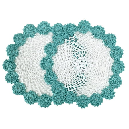 

Fennco Styles Handmade Two-Tone Floral Crochet Tray Doilies 9 Round 2-Piece - Sea Green Cloth Placemats for Everyday Use Holidays Home Décor Cocktail Party Tea Party Special Occasion