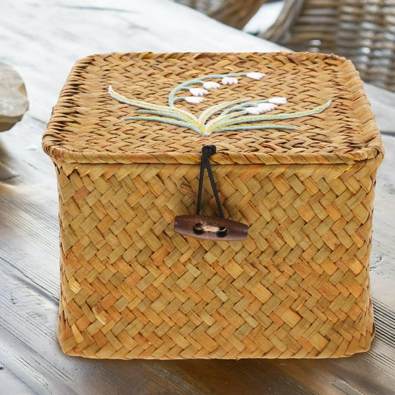 GOOHOCHY Rattan Storage Bins Set of 2, Empty Woven Basket Boxes for Home Organization and Storage Solutions