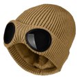 thumbnail image 2 of Opvise Knitted Hat Glasses Decor Stretchy Soft Plush Lining Casual Ears Protection Autumn Winter Women Men Fashion Skull Beanie Cap Streetwear Khaki, 2 of 8