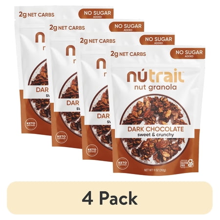 (4 pack) NuTrail Nut Granola Cereal, Dark Chocolate, No Sugar Added, Keto, Gluten Free, 11 oz. 1 Count
